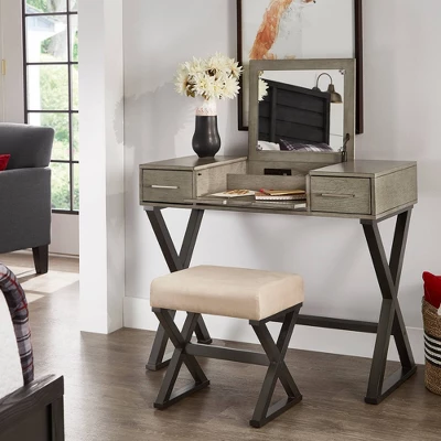 Brunswick Vanity Set With Flip Mirror And Power Strip Gray/Black - Inspire Q - Image 6