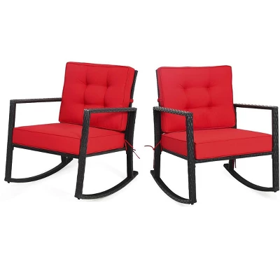 Tangkula 2PCS Outdoor Wicker Rocking Chairs Glider Rattan Rocker Recliner With Cushion - Image 11