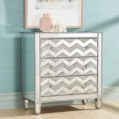 Studio 55D Mirrored Chevron 32" Wide 3-Drawer Accent Chest