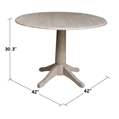 Alexandra Round Dual Drop Leaf Pedestal Table Washed Gray Taupe - International Concepts - Image 7
