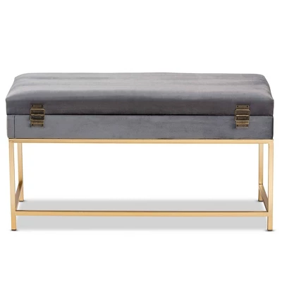 Aliana Velvet Fabric And Metal Large Ottoman Gold - Baxton Studio - Image 4