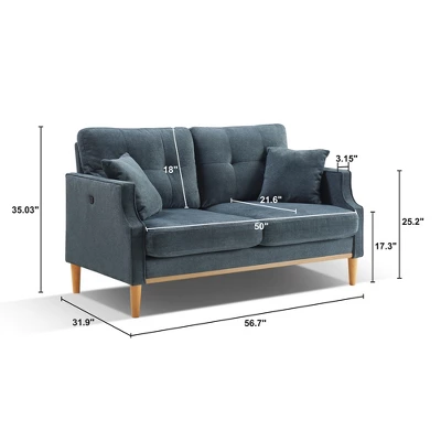 Loveseat In Waterproof Fabric With USB Charging Port And 2 Pillows - ModernLuxe - Image 2
