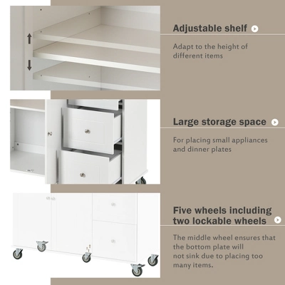 52.7 In. W Mobile Kitchen Island With Drop Leaf Wood Top, Spice Rack And Locking Wheels-ModernLuxe - Image 5