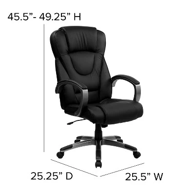 Emma And Oliver High Back Black LeatherSoft Swivel Office Chair Titanium Nylon Base/Loop Arms - Image 3
