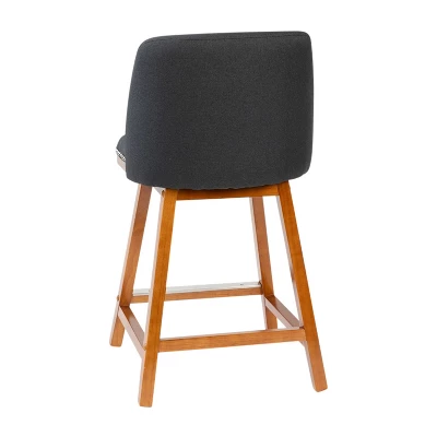 Merrick Lane Set Of 2 Charcoal Faux Linen Upholstered 24" Counter Stools With Nail Head Accent Trim And Walnut Wood Frames - Image 8