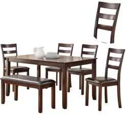 6pc Rubber Wood Dining Set Brown - Benzara