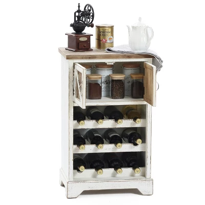 LuxenHome White And Natural Wood 2-Door Wine Cabinet - Image 7