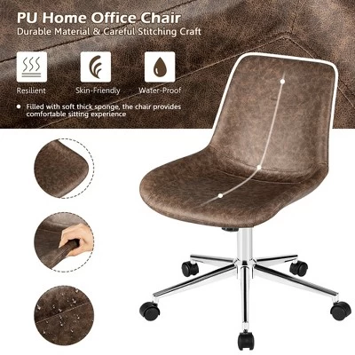 Costway Mid Back Office Chair Armless Adjustable PU Leather Task Swivel Chair - Image 5