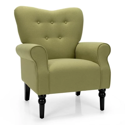 Costway Modern Accent Chair W/ Tufted Backrest & Rubber Wood Legs - Image 7