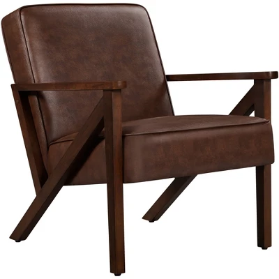 Yaheetech Faux Leather Armchair Accent Chair With Wood Legs For Living Room - Image 8