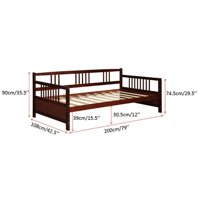 Costway Twin Size Wooden Slats Daybed Bed Sofa Support Platform Sturdy W/Rails White/Cherry - Image 4