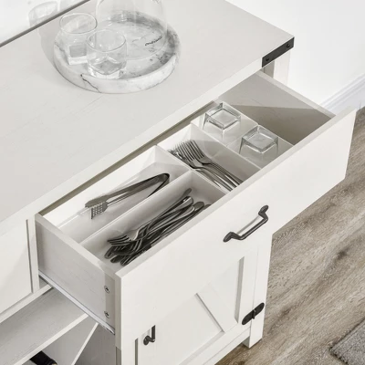 HOMCOM Wooden Farmhouse Sideboard, Storage Buffet Cabinet With 2 Large Drawers, X-Shaped Wine Rack, And Cabinets, Distressed White - Image 5