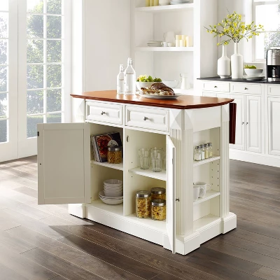 Drop Leaf Breakfast Bar Top Kitchen Island - White - Crosley - Image 7