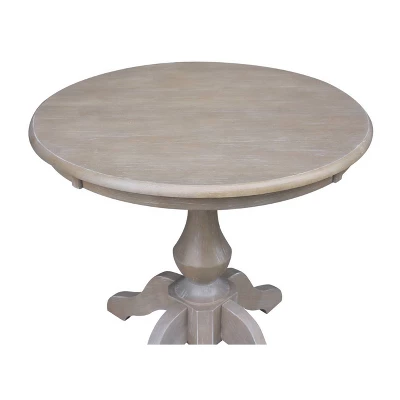 3pc Solid Wood 30"x30" Round Pedestal Dining Table And 2 Cafe Chairs Washed Gray Taupe - International Concepts - Image 4