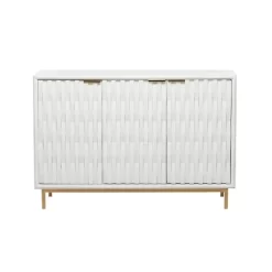 Contemporary Carved Woven Pattern Wood 3 Door Cabinet White - Olivia & May