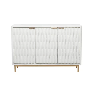 Contemporary Carved Woven Pattern Wood 3 Door Cabinet White - Olivia & May