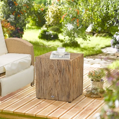 HOMCOM Decorative Side Table With Square Tabletop, Rustic Concrete End Table With Wood Grain Finish, For Indoors And Outdoors, Natural - Image 2