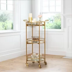 Zamora 3 Tier Cylinder Gold Bar Cart Gold - Abbyson Living