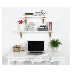 24" X 9" Corblynd Traditional Wood Wall Shelf White/Gold - Kate And Laurel