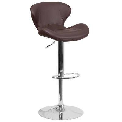 Merrick Lane Adjustable Height Barstool Contemporary Bar Height Stool With Curved Back And Metal Base With Footrest - Image 14