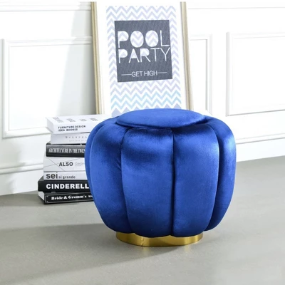 Simple Relax Round Ottoman With Metal Base In Blue And Gold