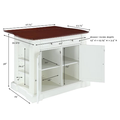 Drop Leaf Breakfast Bar Top Kitchen Island - White - Crosley - Image 16