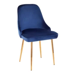 Set Of 2 Marcel Contemporary Dining Chair Gold/Blue Velvet - LumiSource