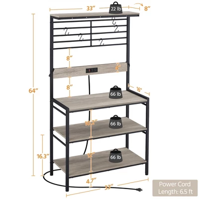 Yaheetech 4-tier 64" H Kitchen Baker's Rack With Power Outlet, Gray - Image 2
