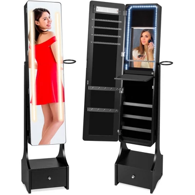 Best Choice Products Full Length LED Mirrored Jewelry Storage Organizer Cabinet W/ Interior & Exterior Lights - Image 8