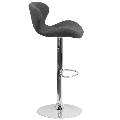 Merrick Lane Adjustable Height Barstool Contemporary Bar Height Stool With Curved Back And Metal Base With Footrest - Image 2