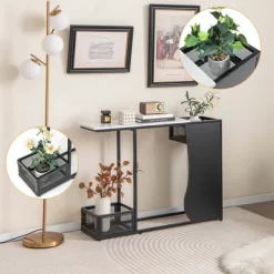 Costway 43.5'' Console Table With Faux Marble Top & 2 Storage Compartments Entryway Hallway