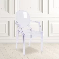 Emma And Oliver 4 Pack Oval Back Ghost Chair - Arms In Transparent Crystal - Stackable Side Chair