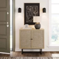 Kova Wood And Rattan Storage Cabinet - Nathan James