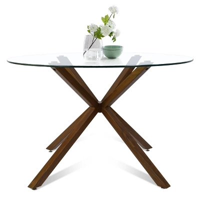 39'' Oliver Crossroads Round Pedestal Metal Legs With Clear Tempered Transparent Glass Tabletop -The Pop Maison - Image 6