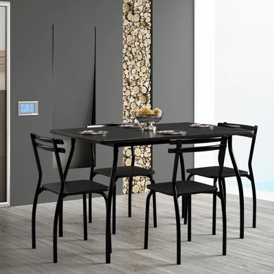 Costway 5 Piece Dining Set Table 30.0" And 4 Chairs Home Kitchen Room Breakfast Furniture Black - Image 2