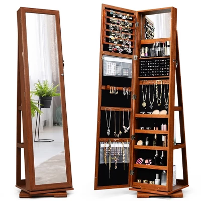Costway 360degree Rotatable Jewelry Cabinet 2-in-1 Lockable Mirrored Organizer - Image 10