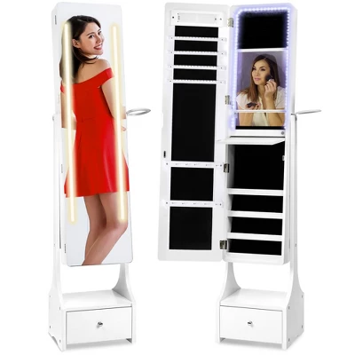 Best Choice Products Full Length LED Mirrored Jewelry Storage Organizer Cabinet W/ Interior & Exterior Lights - Image 7