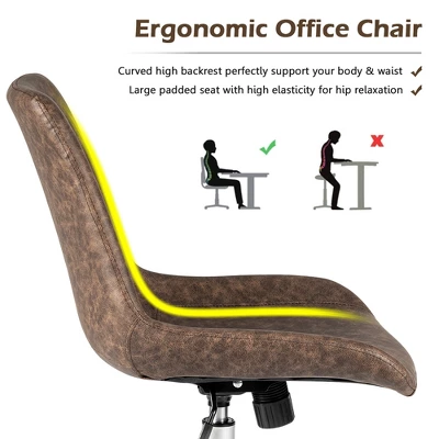 Costway Mid Back Office Chair Armless Adjustable PU Leather Task Swivel Chair - Image 6