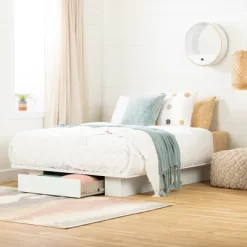 Full/Queen Kanagane 1 Drawer Platform Bed Pure White - South Shore