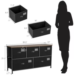 Costway 5-Drawer Dresser Storage Organizer Chest Fabric Drawer W/Labels Black