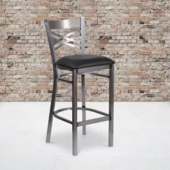 Flash Furniture Clear Coated ''X'' Back Metal Restaurant Barstool