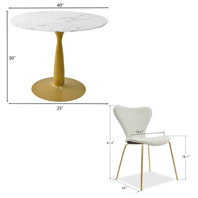 Harris+Flavia 5-Piece Round-Shaped Artificial Marble Dining Table Set With 4 Velvet Upholstered Chairs Gold Legs -The Pop Maison - Image 2