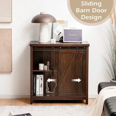 Costway Kitchen Buffet Storage Cabinet Cupboard Freestanding Sideboard Sliding Barn Door - Image 5