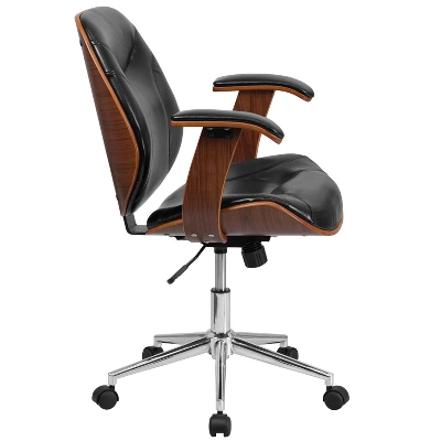Merrick Lane Mid-Back Ergonomic Office Chair Executive Swivel Bentwood Frame Desk Chair In Black Faux Leather - Image 2