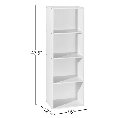 Hodedah Import 12 X 16 X 47 Inch 4 Shelf Bookcase And Office Organizer Solution For Living Room, Bedroom, Office, Or Nursery, White Finish - Image 4