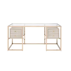 Huyana Desk Clear Glass/Gold - Acme Furniture