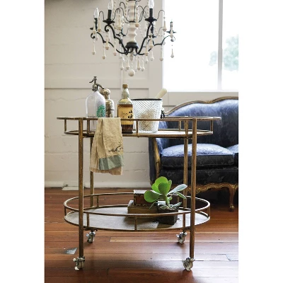 Oval 2-Tier Bar Cart On Casters - Gold (34-1/2"Lx30"H)