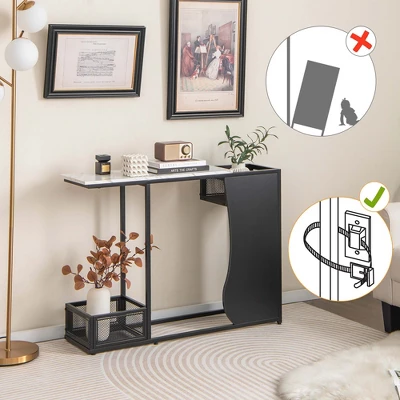 Costway 43.5'' Console Table With Faux Marble Top & 2 Storage Compartments Entryway Hallway - Image 6
