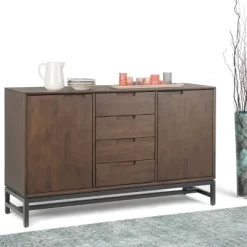 60" Devlin Mid-Century Sideboard With Centre Drawers Walnut Brown - WyndenHall