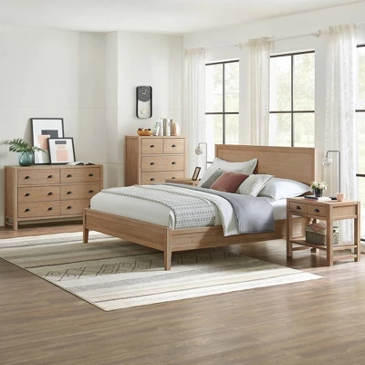 5pc Arden Wood Bedroom Set With Two 2 Drawer Nightstands With Open Shelf Light Driftwood - Alaterre Furniture